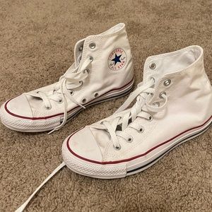 White high top converse. Women’s size 8. Men’s size 6. Worn twice.